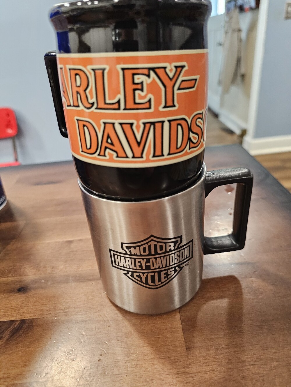 Harley-Davidson Mug Lot (2) – 2015 Ceramic Orange Logo + Stainless Steel Mug euc